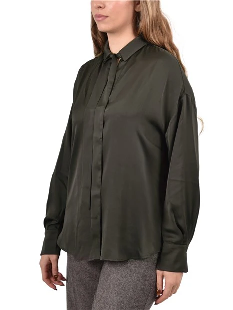 BLUSA IN RASO CON COLLO A CAMICIA DONNA VERDE