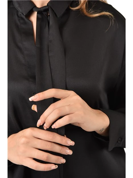 BLUSA IN RASO CON FIT DRITTO DONNA NERO