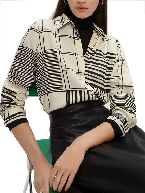 CAMICIA CON FANTASIA GEOMETRICA DONNA BIANCO