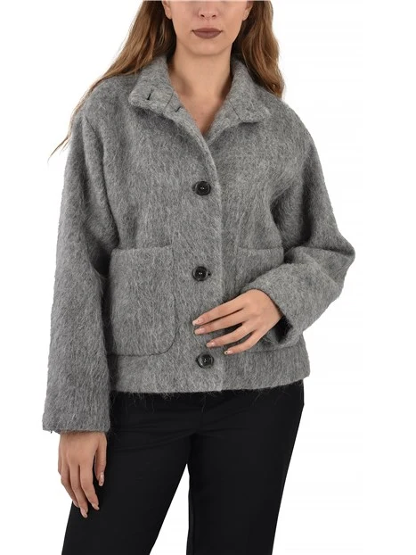 CAPPOTTO CORTO MISTO LANA E ALPACA DONNA GRIGIO