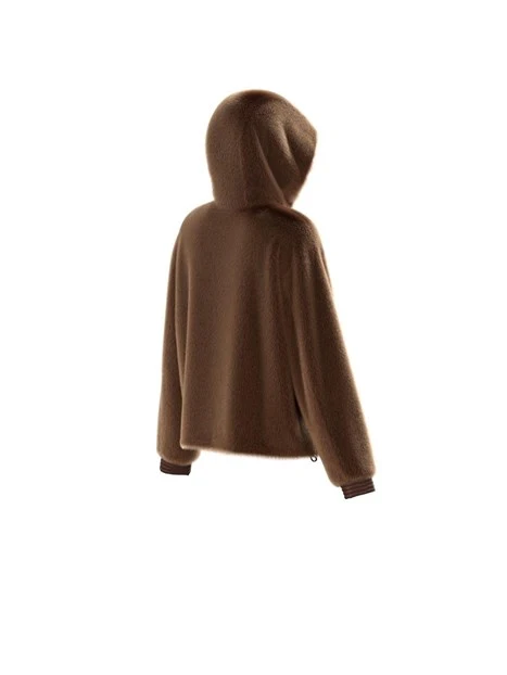 GIACCA CORTA CON TASCHE LATERALI E CAPPUCCIO DONNA MARRONE