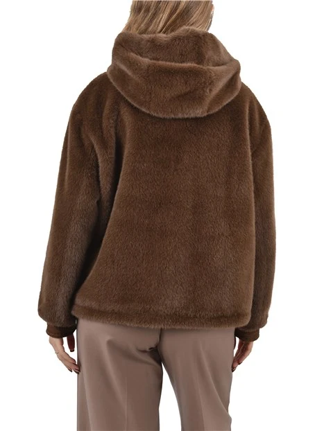 GIACCA CORTA CON TASCHE LATERALI E CAPPUCCIO DONNA MARRONE