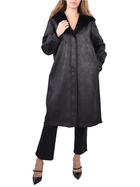 CAPPOTTO LUNGO REVERSIBILE CON CAPPUCCIO DONNA NERO