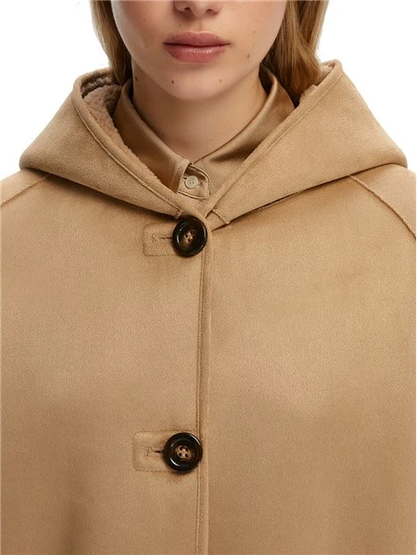CAPPOTTO CORTO REVERSIBILE CON CAPPUCCIO DONNA BEIGE