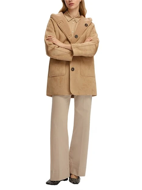 CAPPOTTO CORTO REVERSIBILE CON CAPPUCCIO DONNA BEIGE