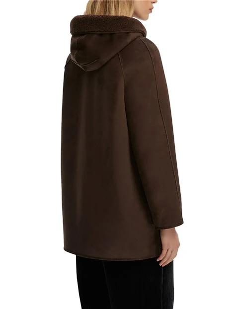 CAPPOTTO CORTO REVERSIBILE CON CAPPUCCIO DONNA MARRONE