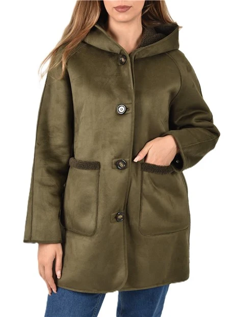 CAPPOTTO CORTO REVERSIBILE CON CAPPUCCIO DONNA VERDE