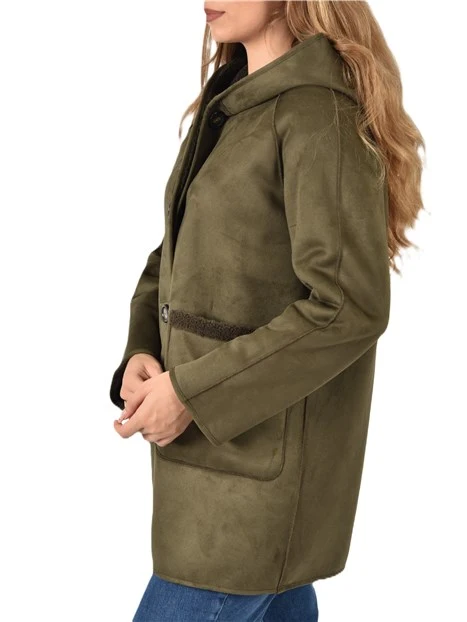CAPPOTTO CORTO REVERSIBILE CON CAPPUCCIO DONNA VERDE