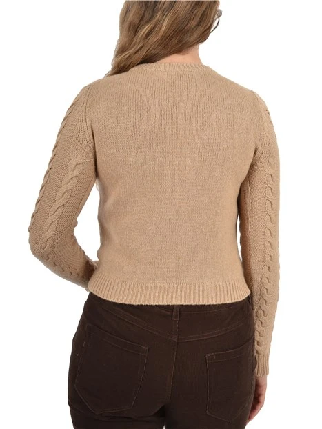 MAGLIA CON LAVORAZIONE A TRECCE IN  MISTO CASHMERE DONNA GRIGIO  BEIGE
