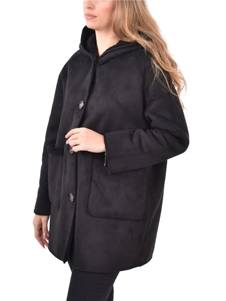 CAPPOTTO CORTO REVERSIBILE CON CAPPUCCIO DONNA NERO