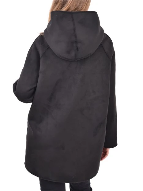 CAPPOTTO CORTO REVERSIBILE CON CAPPUCCIO DONNA NERO