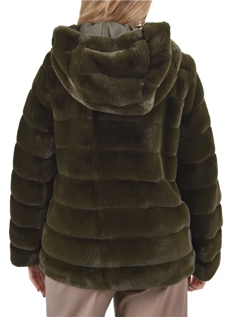 GIACCA CORTA IN ECOPELLICCIA CON CAPPUCCIO DONNA VERDE