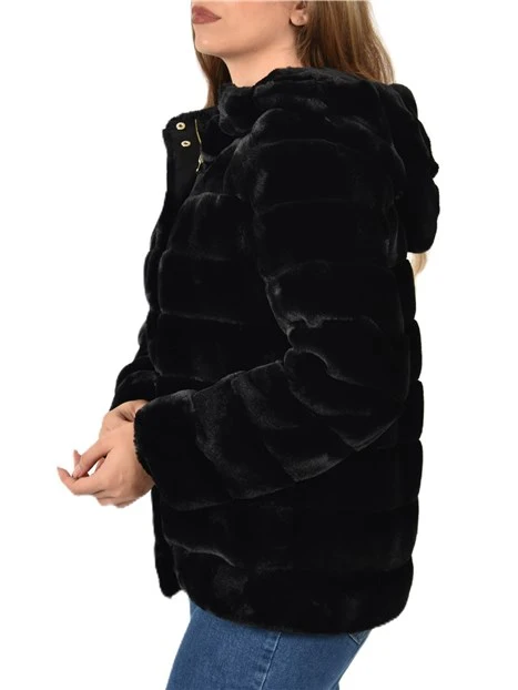 PIUMINO IN ECOPELLICCIA CHIUSURA FULL ZIP DONNA NERO
