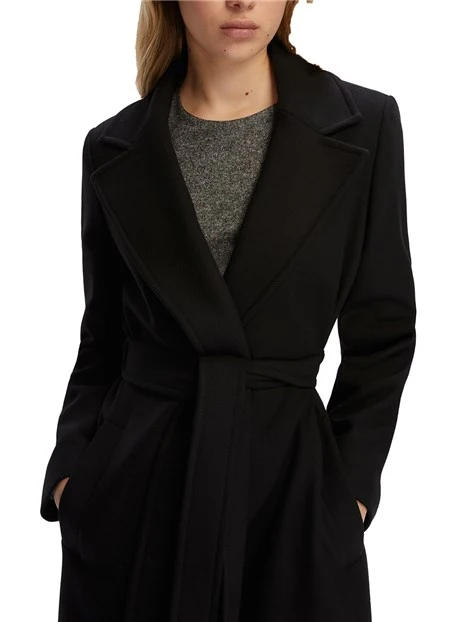 CAPPOTTO LUNGO CON CINTURA IN MISTO LANA DONNA NERO