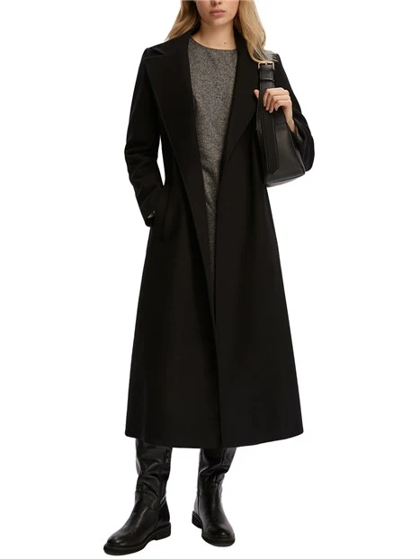 CAPPOTTO LUNGO CON CINTURA IN MISTO LANA DONNA NERO