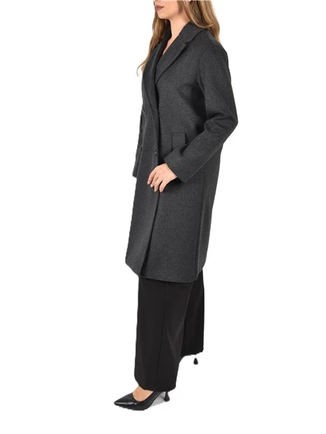 CAPPOTTO LUNGO MISTO LANA CON REVER IPUNTURATO DONNA ANTRACITE