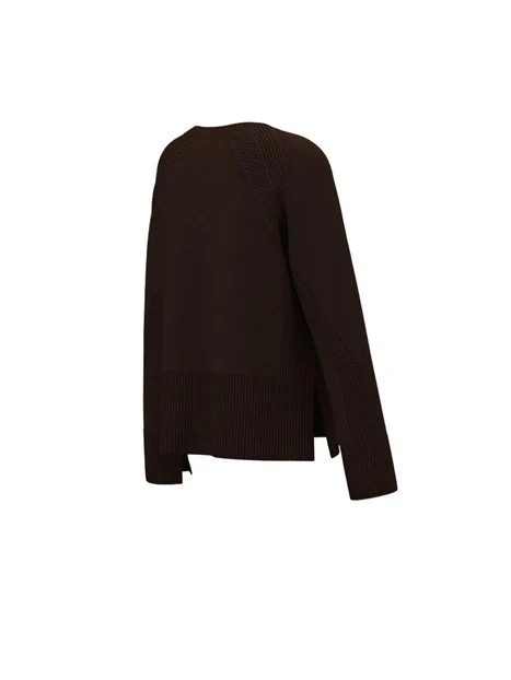 MAGLIA GIROCOLLO IN FILATO MISTO LANA CON SPACCHI LATERALI DONNA MARRONE