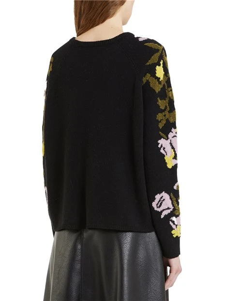 MAGLIA GIROCOLLO CON MOTIVO FLOREALE DONNA NERO