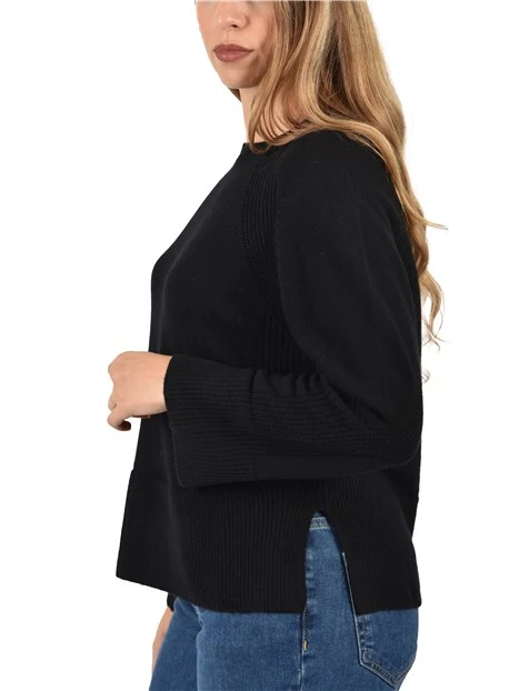MAGLIA GIROCOLLO MISTO LANA CON SPACCHI LATERALI DONNA NERO