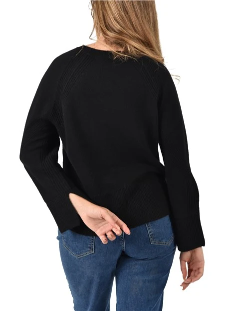 MAGLIA GIROCOLLO MISTO LANA CON SPACCHI LATERALI DONNA NERO