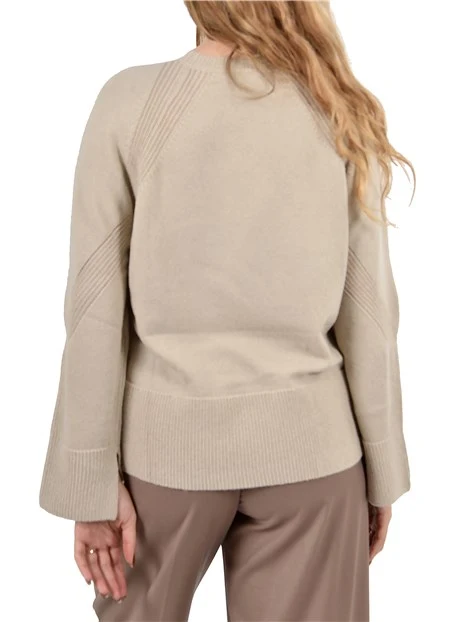 MAGLIA GIROCOLLO IN FILATO MISTO LANA CON SPACCHI LATERALI DONNA BEIGE