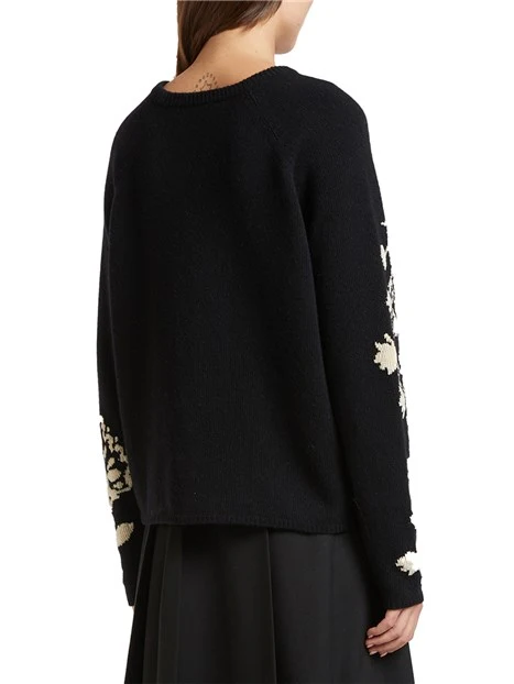MAGLIA GIROCOLLO CON MOTIVO INTARSIO DONNA NERO