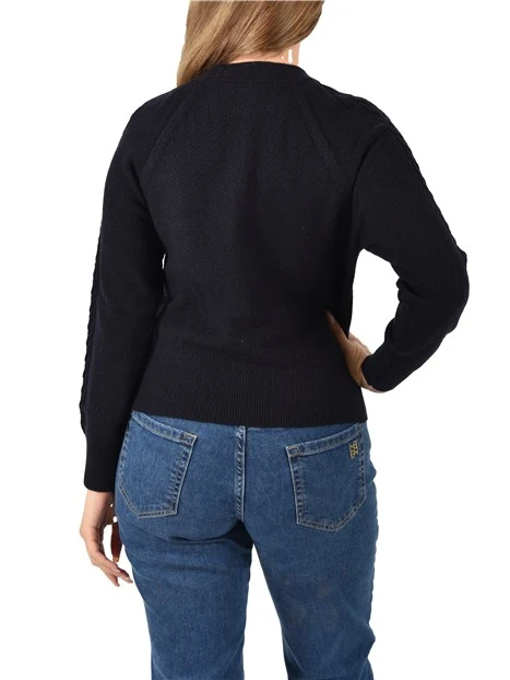 MAGLIA GIROCOLLO MISTO LANA CON RILIEVO AD INTRECCI DONNA BLU