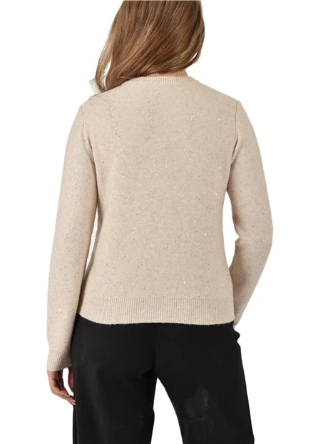 MAGLIA GIROCOLLO CON PAILLETTES E POLSI A COSTINE DONNA BEIGE