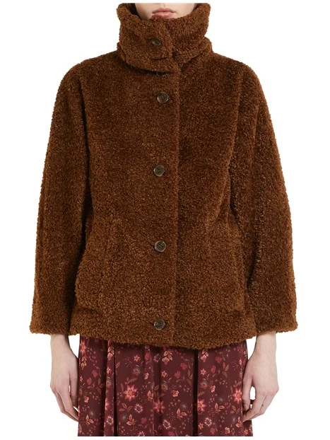 CAPPOTTO CORTO IN JERSEY BOUCLÉ DONNA MARRONE