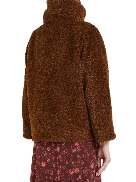 CAPPOTTO CORTO IN JERSEY BOUCLÉ DONNA MARRONE