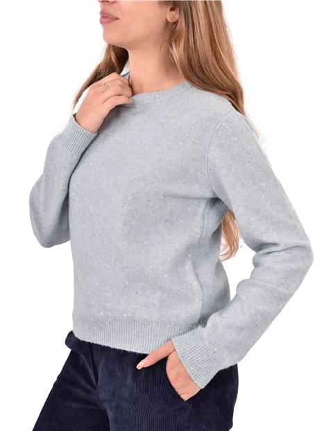MAGLIA GIROCOLLO CON PAILLETTES E POLSI A COSTINE DONNA AZZURRO