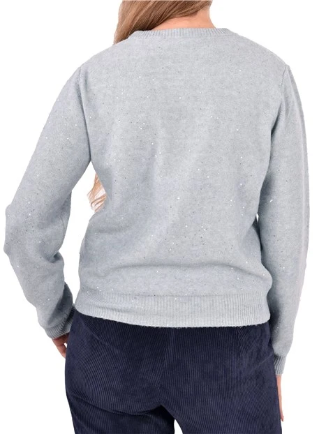 MAGLIA GIROCOLLO CON PAILLETTES E POLSI A COSTINE DONNA AZZURRO