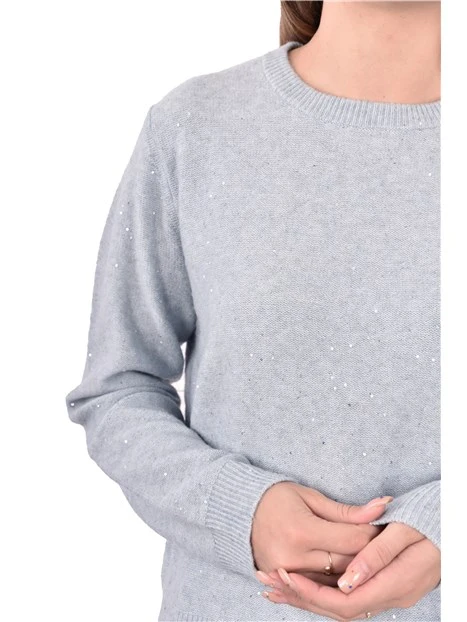 MAGLIA GIROCOLLO CON PAILLETTES E POLSI A COSTINE DONNA AZZURRO