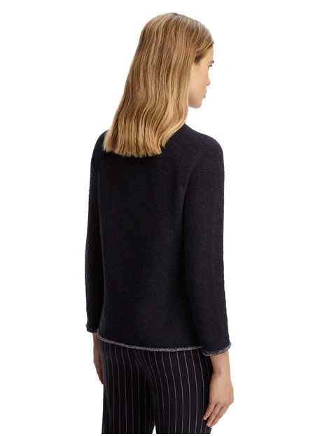 MAGLIA GIROCOLLO CON SPILLA GIOIELLO APPLICATA DONNA BLU