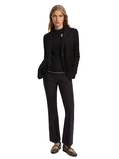 MAGLIA GIROCOLLO CON SPILLA GIOIELLO APPLICATA DONNA BLU