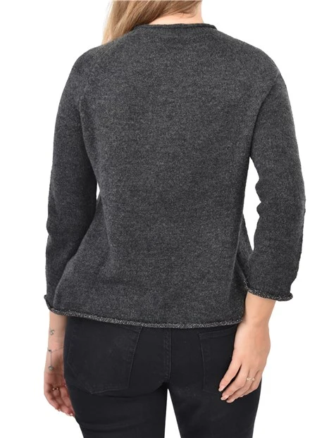 MAGLIA GIROCOLLO CON SPILLA GIOIELLO DONNA GRIGIO