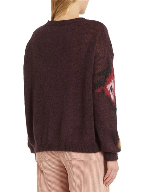 MAGLIA IN MOHAIR CON MOTIVO FLOREALE DONNA BORDEAUX
