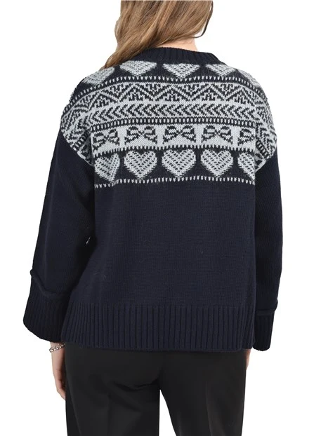 MAGLIA GIROCOLLO JACQUARD CON SPACCO DONNA BLU