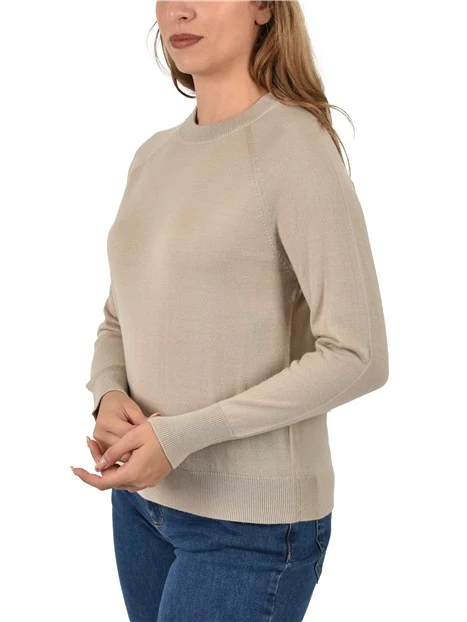 MAGLIA GIROCOLLO CON POLSI FONDO E COLLO A COSTINE DONNA BEIGE