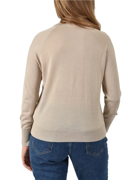 MAGLIA GIROCOLLO CON POLSI FONDO E COLLO A COSTINE DONNA BEIGE