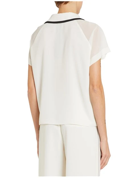 POLO MANICA CORTA IN SATIN  CON DETTAGLI IN GEORGETTE DONNA BIANCO