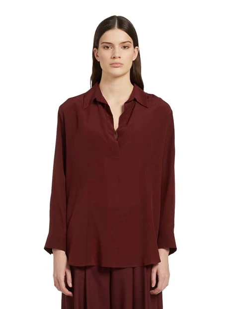 BLUSA IN SETA CON SCOLLO A V DONNA BORDEAUX
