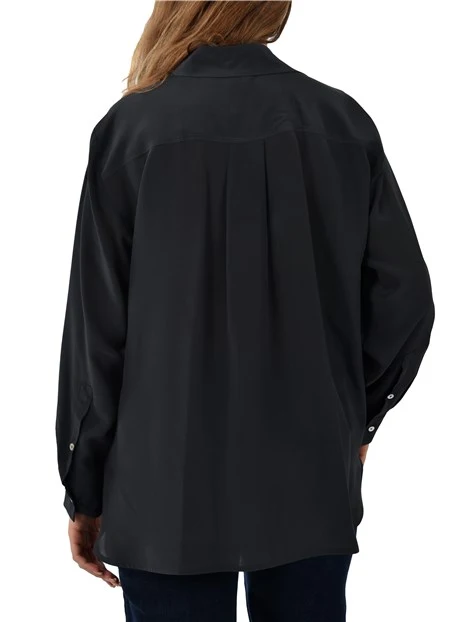 BLUSA IN PURA SETA CON COLLO A POLO DONNA ANTRACITE