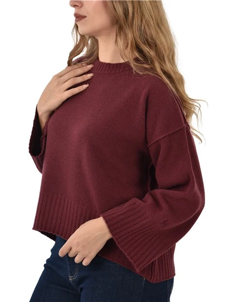 MAGLIA GIROCOLLO IN LANA VERGINE SPALLA SCESA DONNA BORDEAUX