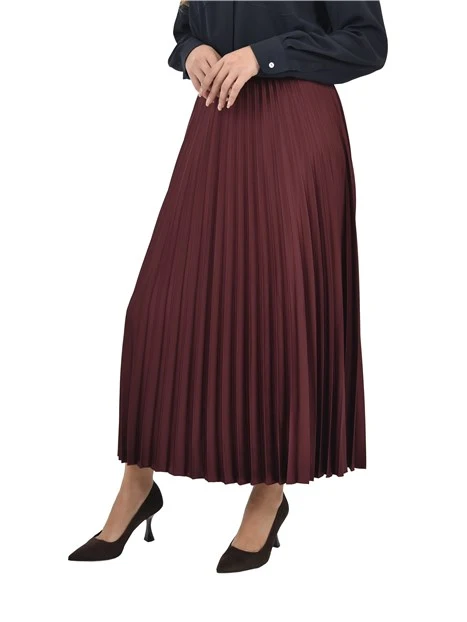 GONNA LUNGA IN RASO TECNICO PLISSE DONNA BORDEAUX