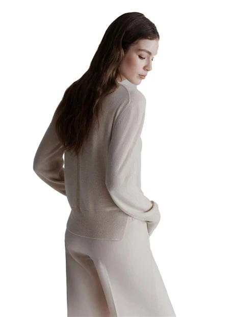 MAGLIA GIROCOLLO IN CASHMERE CON SPACCHI LATERALI DONNA BIANCO