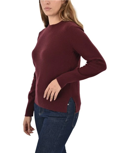 MAGLIA GIROCOLLO IN CASHMERE CON SPACCHETTI LATERALI DONNA BORDEAUX