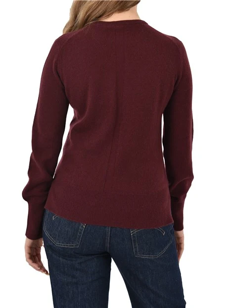 MAGLIA GIROCOLLO IN CASHMERE CON SPACCHETTI LATERALI DONNA BORDEAUX