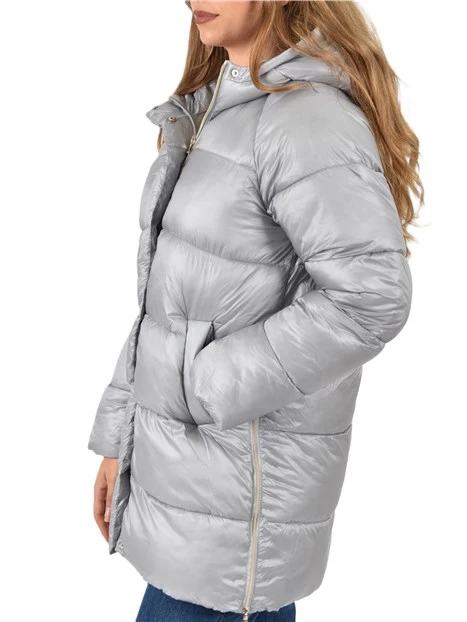 PIUMINO CORTO CON SPACCHI LATERALI CON ZIP DONNA AZZURRO
