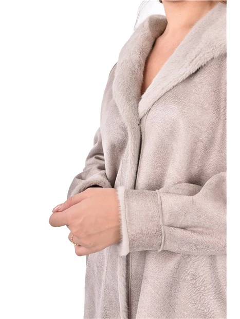 CAPPOTTO LUNGO REVERSIBILE CON CAPPUCCIO DONNA GRIGIO